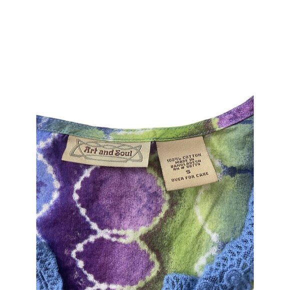 Short Sleeve Tie Dye Floral Multicolor Tie Back Tunic Top Artsy Size Small - Picture 5 of 7